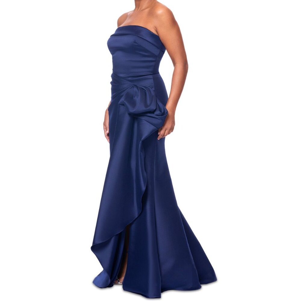 Xscape Navy Blue Strapless Cascade Ruffle Mermaid Gown Dress - Picture 2 of 3